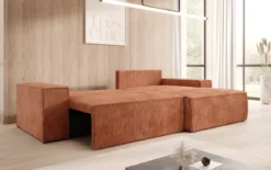 Designer Ecksofa Corino in Cord mit Schlaf- und Klappfunktion