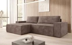 Designer Ecksofa Corino in Cord mit Schlaf- und Klappfunktion