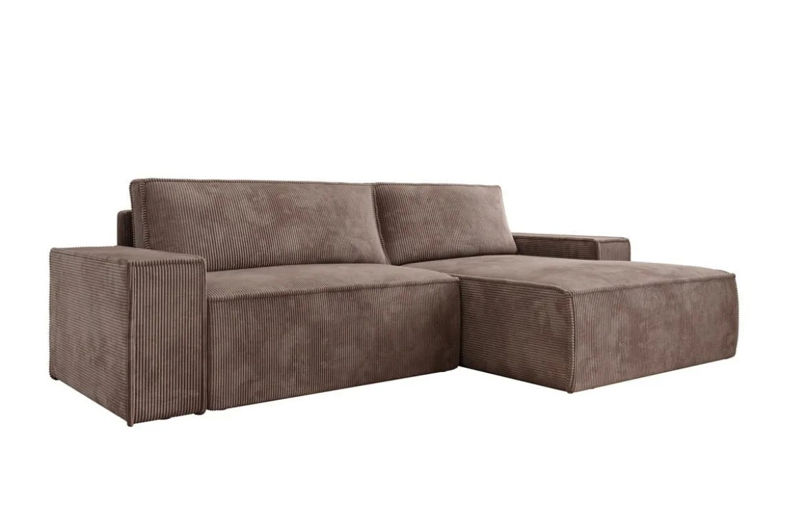 Designer Ecksofa Corino in Cord mit Schlaf- und Klappfunktion