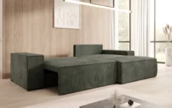 Designer Ecksofa Corino in Cord mit Schlaf- und Klappfunktion