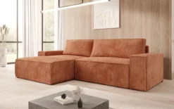 Designer Ecksofa Corino in Cord mit Schlaf- und Klappfunktion
