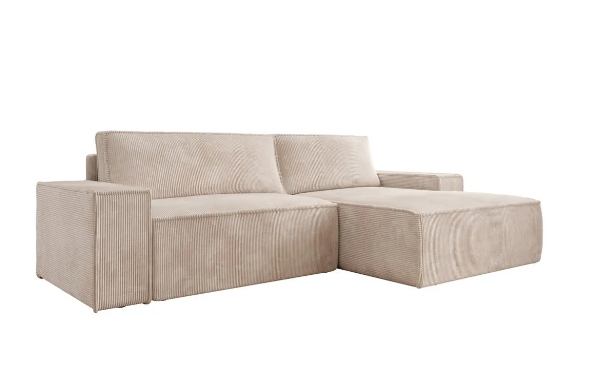 Designer Ecksofa Corino in Cord mit Schlaf- und Klappfunktion