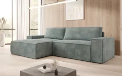 Designer Ecksofa Corino in Cord mit Schlaf- und Klappfunktion