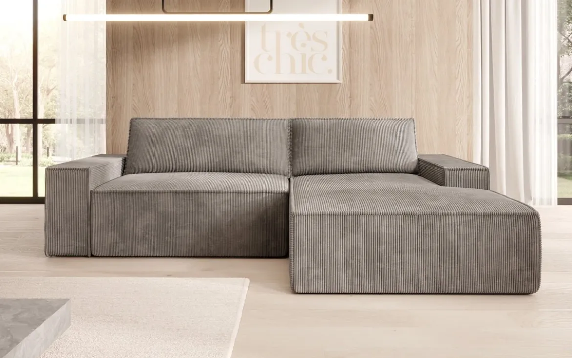 Designer Ecksofa Corino in Cord mit Schlaf- und Klappfunktion