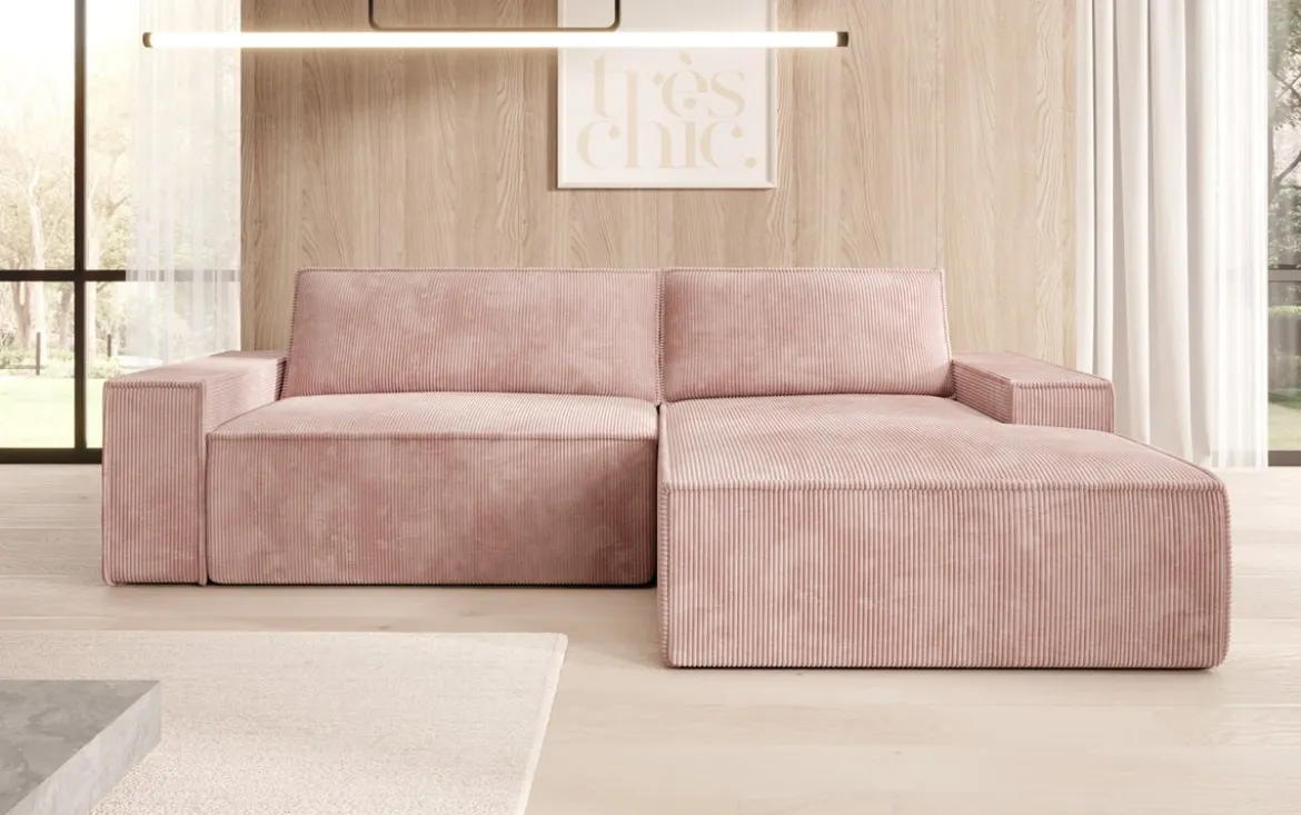 Designer Ecksofa Corino in Cord mit Schlaf- und Klappfunktion