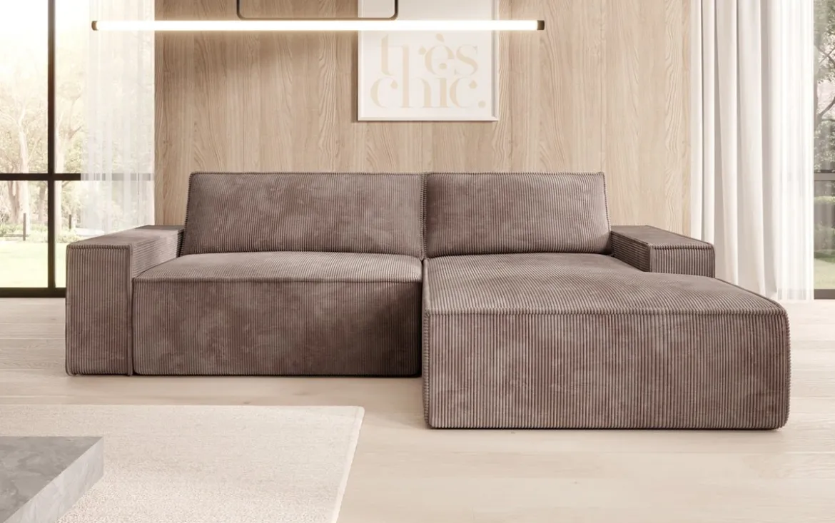 Designer Ecksofa Corino in Cord mit Schlaf- und Klappfunktion