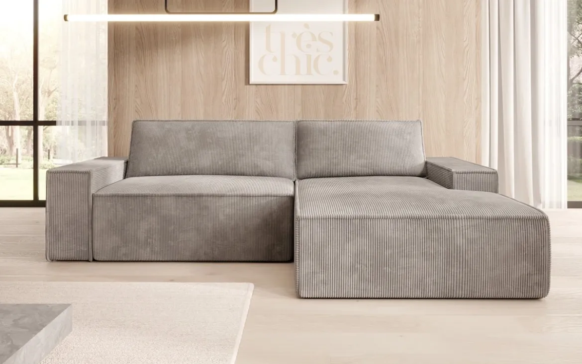 Designer Ecksofa Corino in Cord mit Schlaf- und Klappfunktion