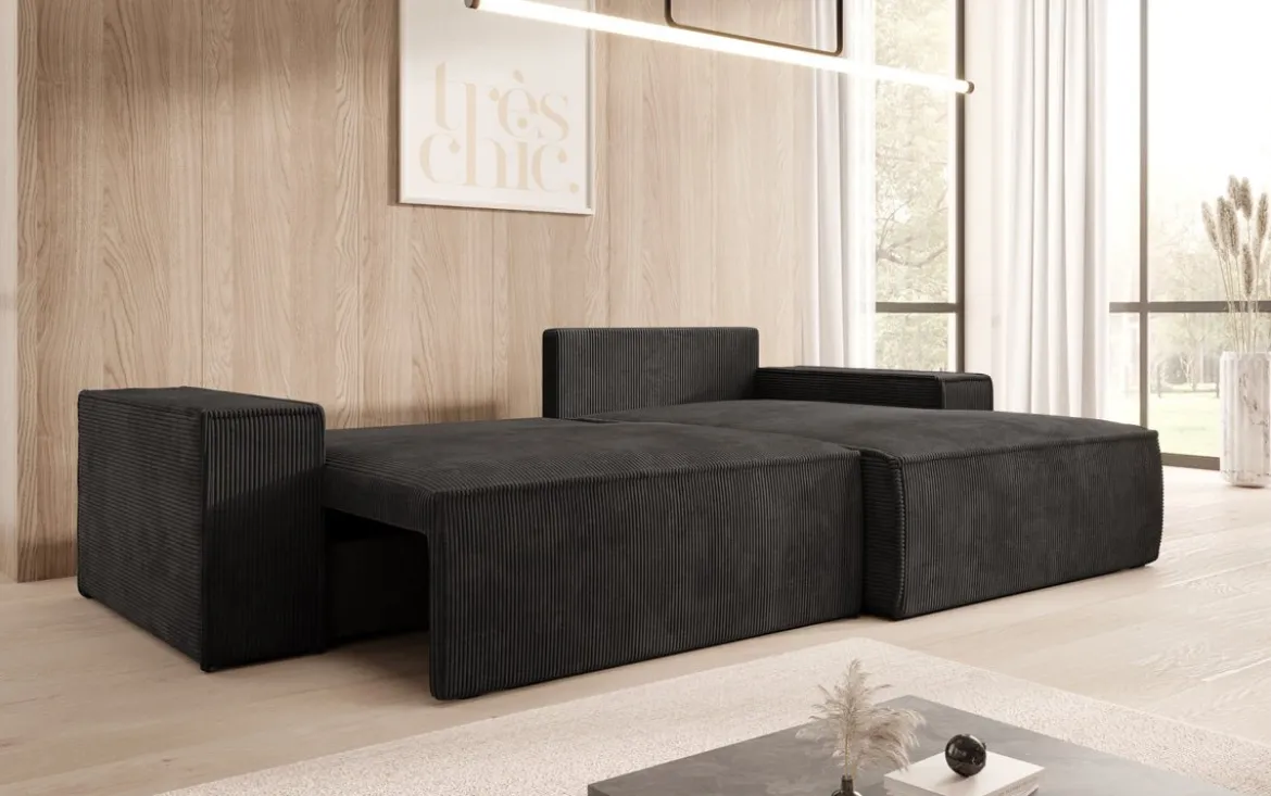 Designer Ecksofa Corino in Cord mit Schlaf- und Klappfunktion