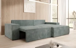 Designer Ecksofa Corino in Cord mit Schlaf- und Klappfunktion