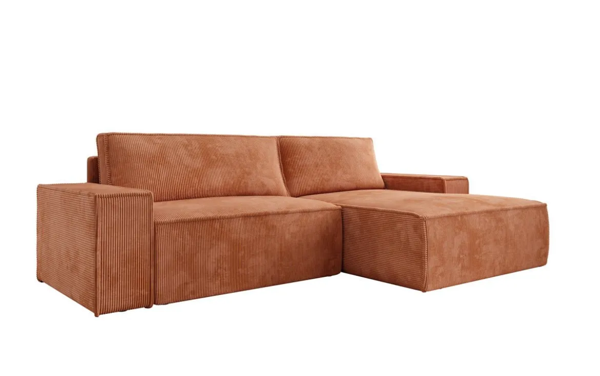 Designer Ecksofa Corino in Cord mit Schlaf- und Klappfunktion