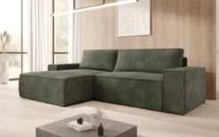Designer Ecksofa Corino in Cord mit Schlaf- und Klappfunktion