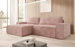 Designer Ecksofa Corino in Cord mit Schlaf- und Klappfunktion