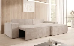 Designer Ecksofa Corino in Cord mit Schlaf- und Klappfunktion