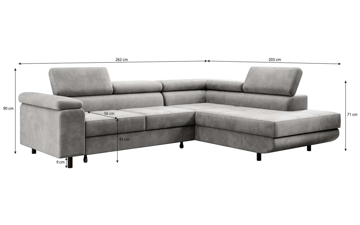 Designer Ecksofa Costa mit Schlaf- und Klappfunktion aus Samt