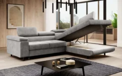 Designer Ecksofa Costa mit Schlaf- und Klappfunktion aus Samt