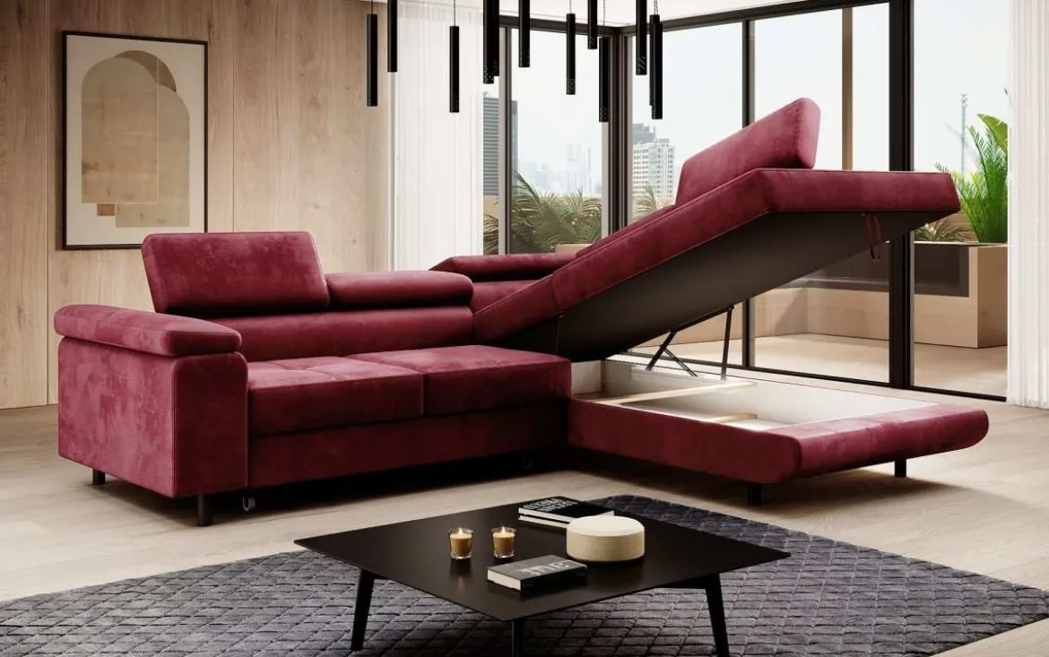 Designer Ecksofa Costa mit Schlaf- und Klappfunktion aus Samt