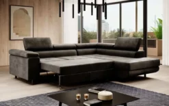 Designer Ecksofa Costa mit Schlaf- und Klappfunktion aus Samt