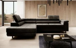Designer Ecksofa Costa mit Schlaf- und Klappfunktion aus Samt