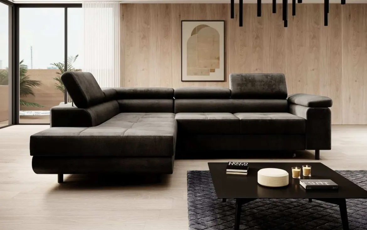 Designer Ecksofa Costa mit Schlaf- und Klappfunktion aus Samt