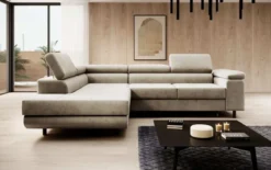 Designer Ecksofa Costa mit Schlaf- und Klappfunktion aus Samt