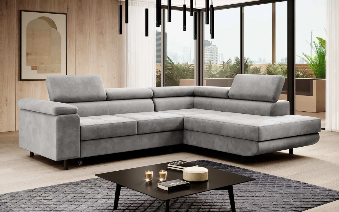 Designer Ecksofa Costa mit Schlaf- und Klappfunktion aus Samt