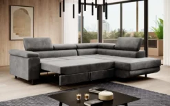 Designer Ecksofa Costa mit Schlaf- und Klappfunktion aus Samt
