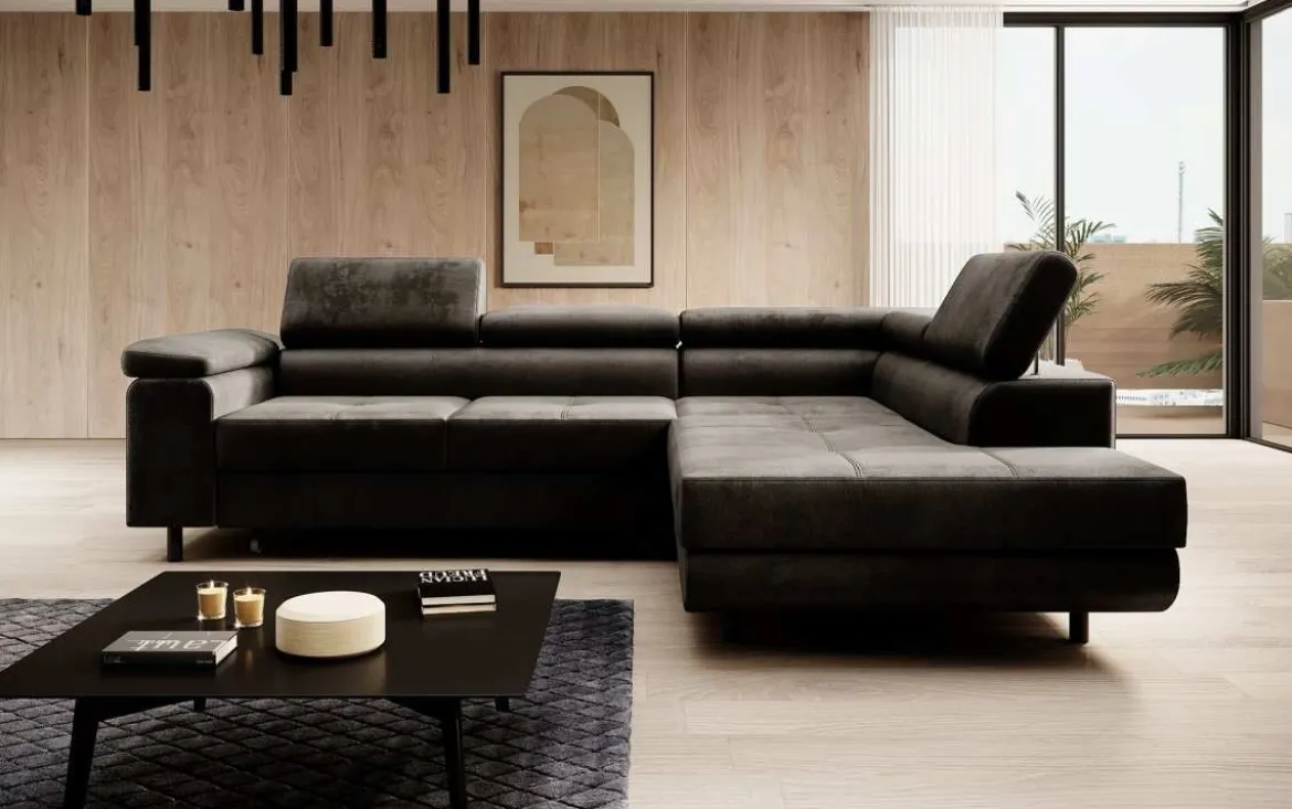 Designer Ecksofa Costa mit Schlaf- und Klappfunktion aus Samt
