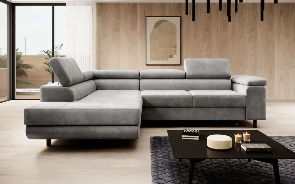 Designer Ecksofa Costa mit Schlaf- und Klappfunktion aus Samt