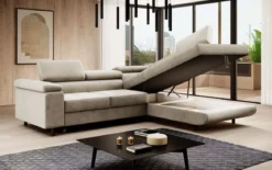 Designer Ecksofa Costa mit Schlaf- und Klappfunktion aus Samt