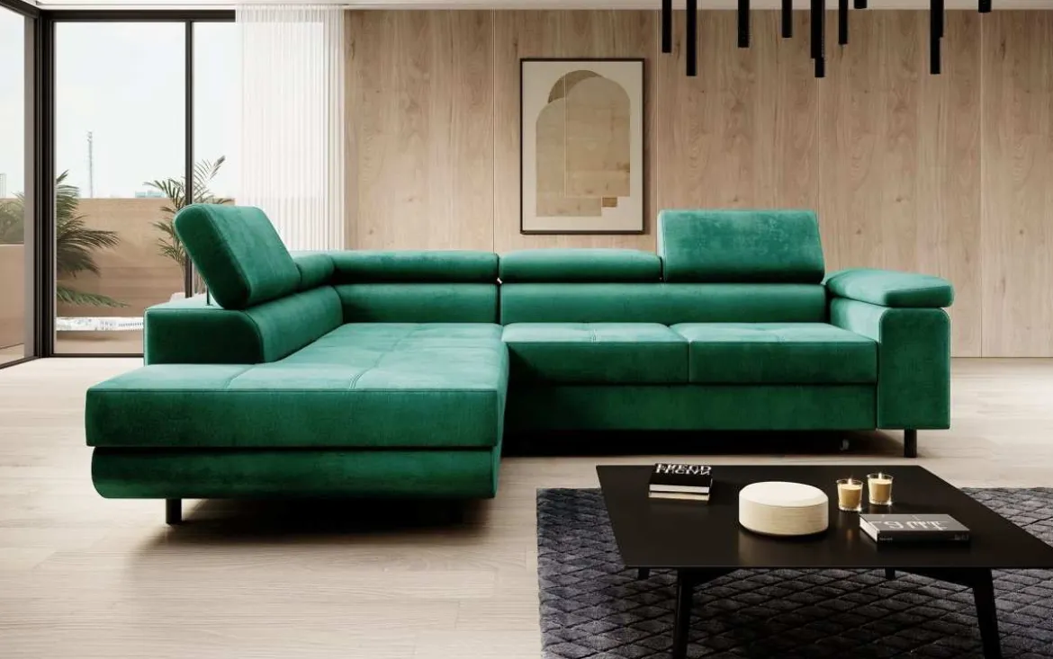 Designer Ecksofa Costa mit Schlaf- und Klappfunktion aus Samt