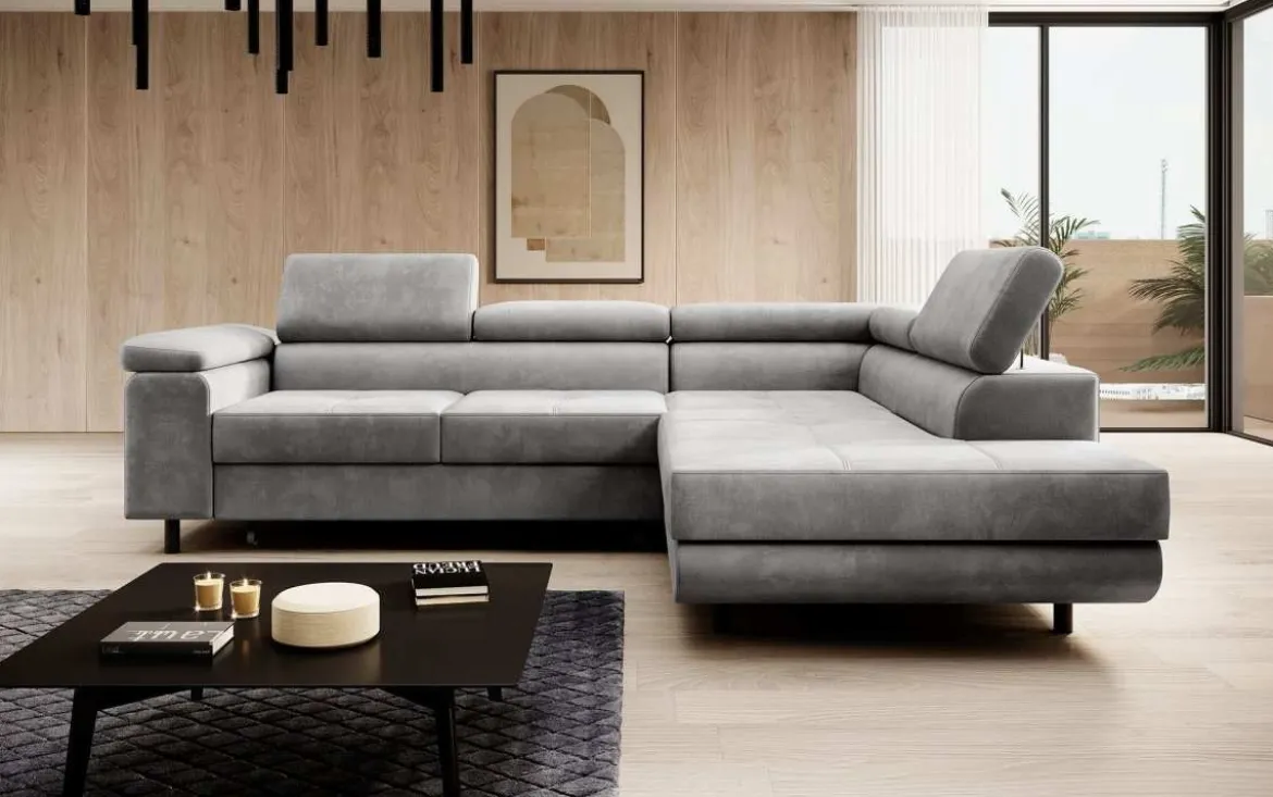 Designer Ecksofa Costa mit Schlaf- und Klappfunktion aus Samt