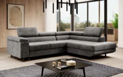 Designer Ecksofa Costa mit Schlaf- und Klappfunktion aus Samt