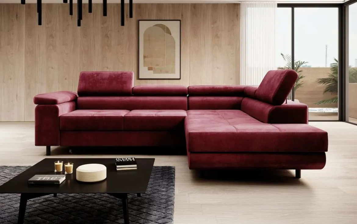 Designer Ecksofa Costa mit Schlaf- und Klappfunktion aus Samt