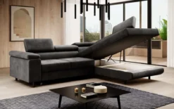 Designer Ecksofa Costa mit Schlaf- und Klappfunktion aus Samt