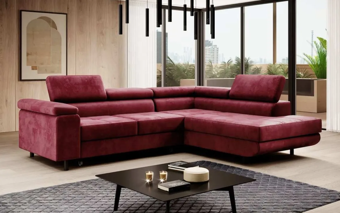 Designer Ecksofa Costa mit Schlaf- und Klappfunktion aus Samt