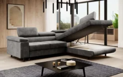 Designer Ecksofa Costa mit Schlaf- und Klappfunktion aus Samt