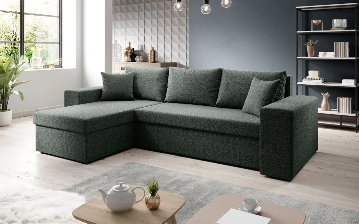 Designer Ecksofa Denver Bouclé mit Schlaf- und Klappfunktion