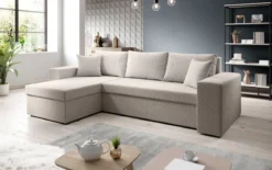 Designer Ecksofa Denver Bouclé mit Schlaf- und Klappfunktion