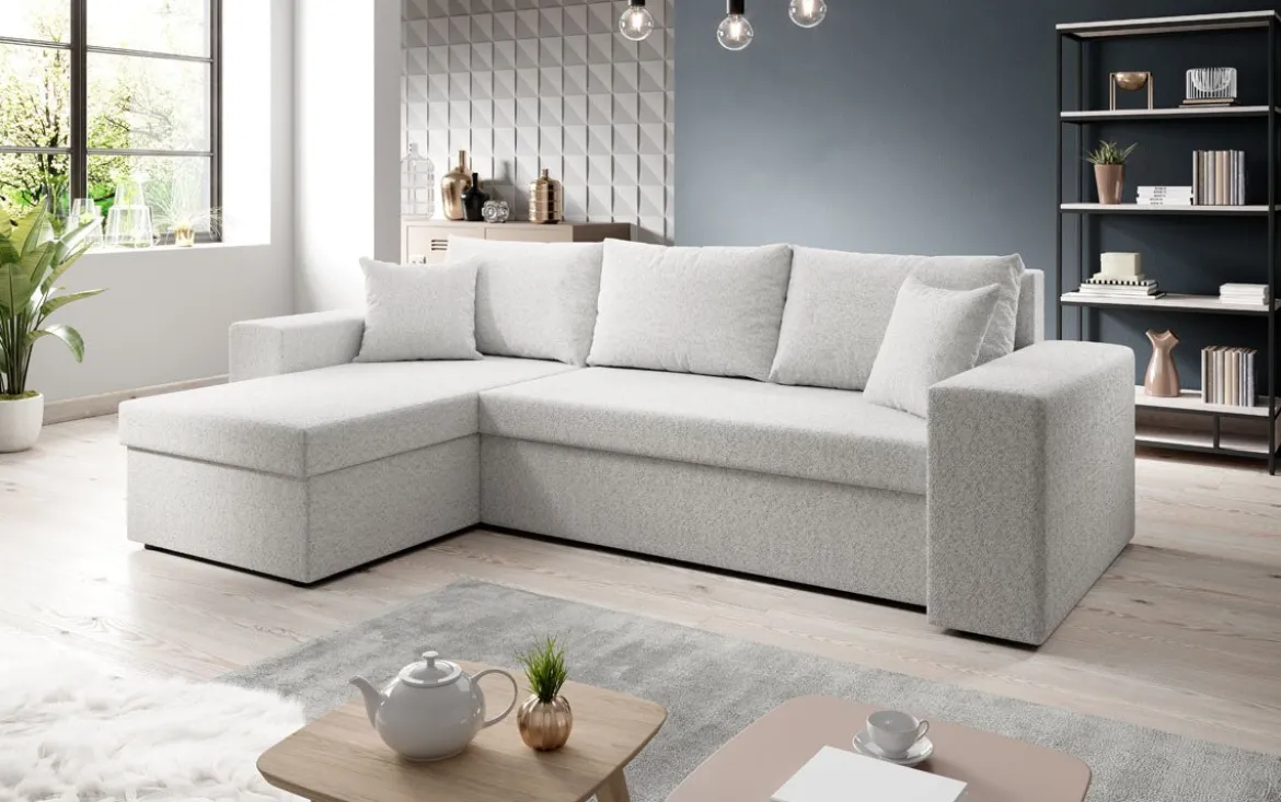 Designer Ecksofa Denver Bouclé mit Schlaf- und Klappfunktion