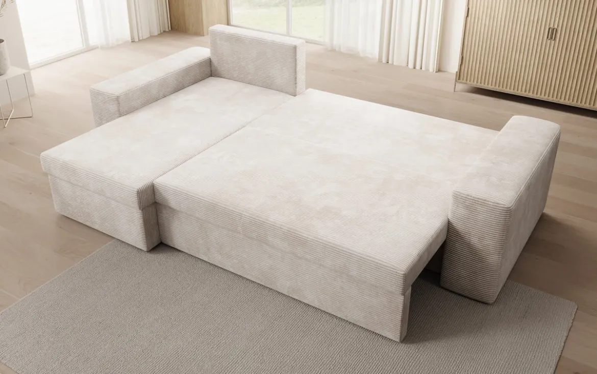 Designer Ecksofa Denver Cord mit Schlaf- und Klappfunktion