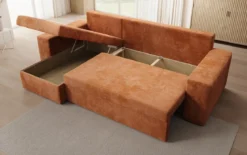 Designer Ecksofa Denver Cord mit Schlaf- und Klappfunktion