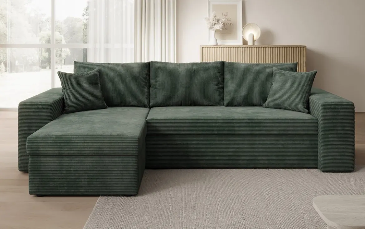 Designer Ecksofa Denver Cord mit Schlaf- und Klappfunktion