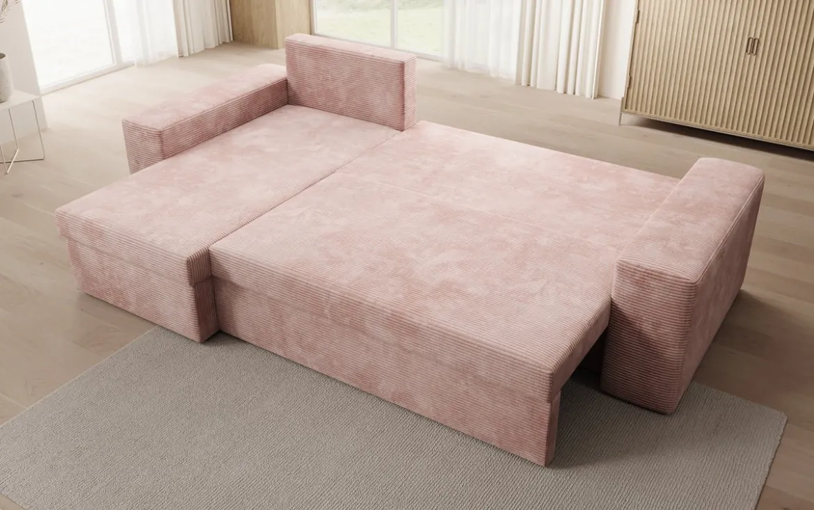 Designer Ecksofa Denver Cord mit Schlaf- und Klappfunktion