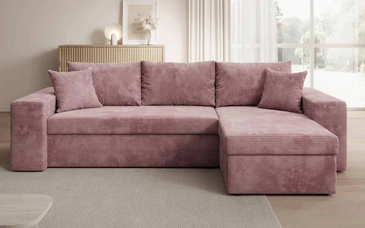 Designer Ecksofa Denver Cord mit Schlaf- und Klappfunktion
