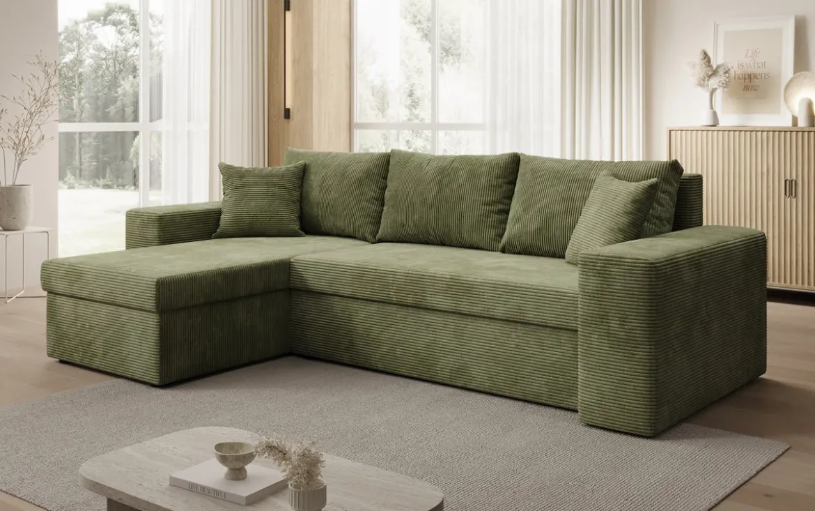 Designer Ecksofa Denver Cord mit Schlaf- und Klappfunktion