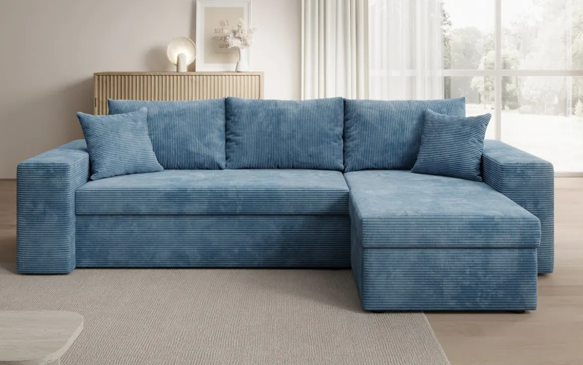 Designer Ecksofa Denver Cord mit Schlaf- und Klappfunktion