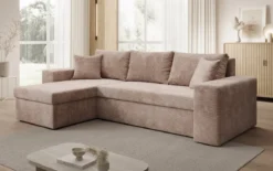 Designer Ecksofa Denver Cord mit Schlaf- und Klappfunktion