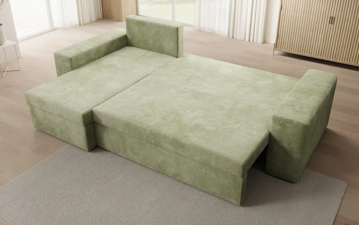 Designer Ecksofa Denver Cord mit Schlaf- und Klappfunktion