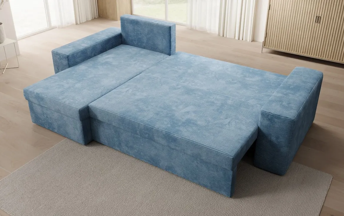 Designer Ecksofa Denver Cord mit Schlaf- und Klappfunktion