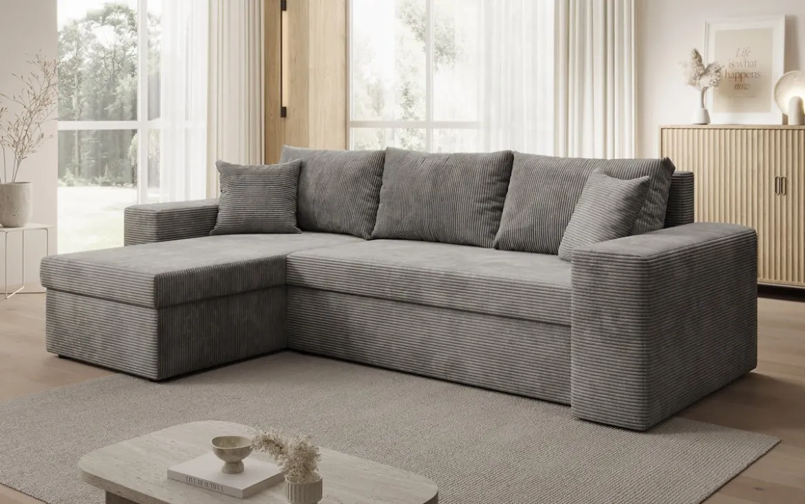 Designer Ecksofa Denver Cord mit Schlaf- und Klappfunktion
